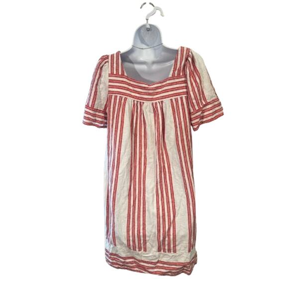 Old Navy Linen Dress Size Small Red Striped Midi 4th of July Americana Coastal - Picture 2 of 14